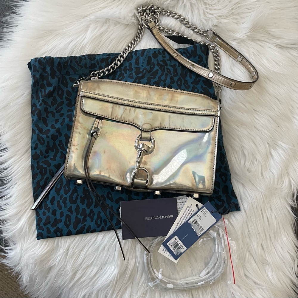 Rebecca Minkoff Platinum Silver Rainbow Mirror Holographic Mini MAC - READ